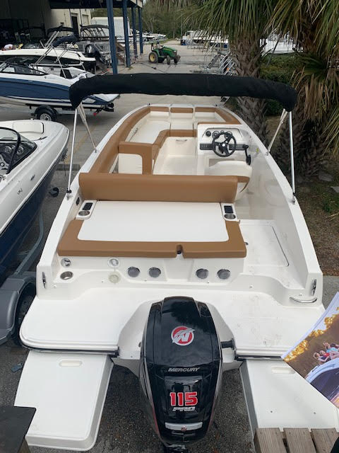 Closeup shot of the 2019 Bay liner deck Boat. boats for sale orlando